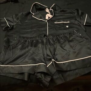 Victoria's Secret Black Satin Pajama Shorts with White Piping